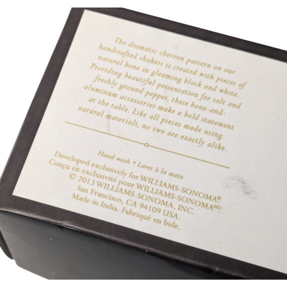 Williams Sonoma Chevron Bone Salt and Pepper Shakers Black Beige - Picture 6 of 11